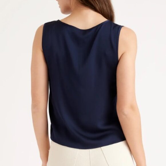 NWT Quince Navy Silk V-neck Sleeveless Tank Top Size Medium - Picture 2 of 6